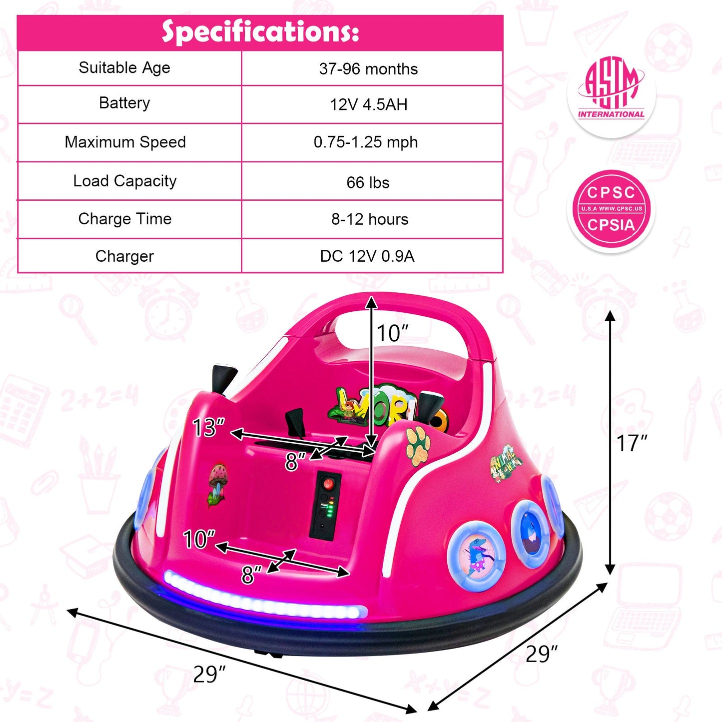 Electric Bumper Car for Kids with Remote Control, LED Lights, and Music