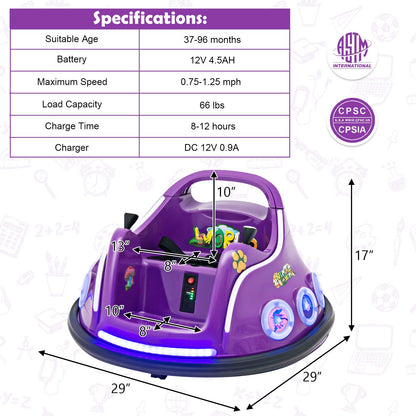 Electric Bumper Car for Kids with Remote Control, LED Lights, and Music
