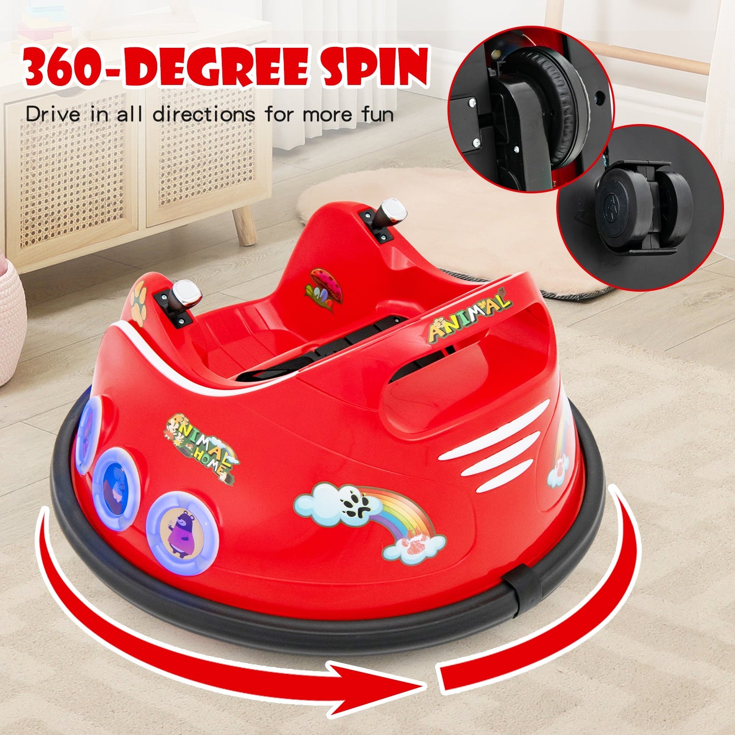 Electric Bumper Car for Kids with Remote Control, LED Lights, and Music