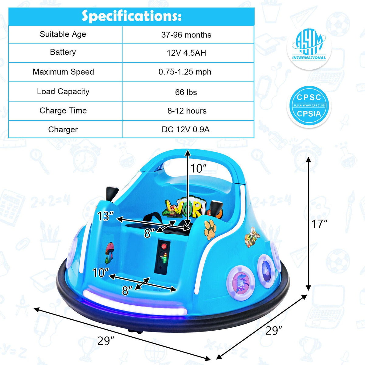 Electric Bumper Car for Kids with Remote Control, LED Lights, and Music - Navy