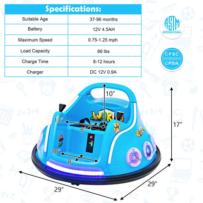 Electric Bumper Car for Kids with Remote Control, LED Lights, and Music - Navy