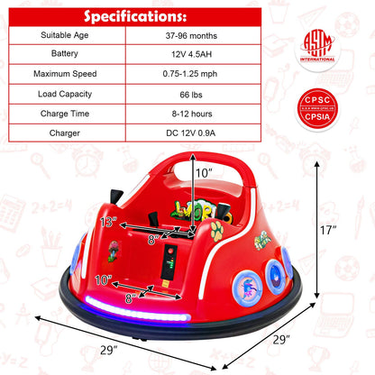 Electric Bumper Car for Kids with Remote Control, LED Lights, and Music - Red