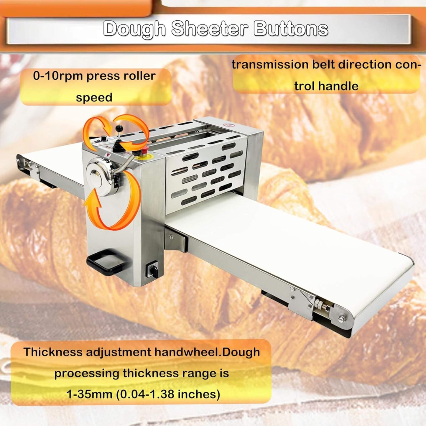 Commercial Electric 110V Foldable Stainless Steel Dough Sheeter (SAK59273)