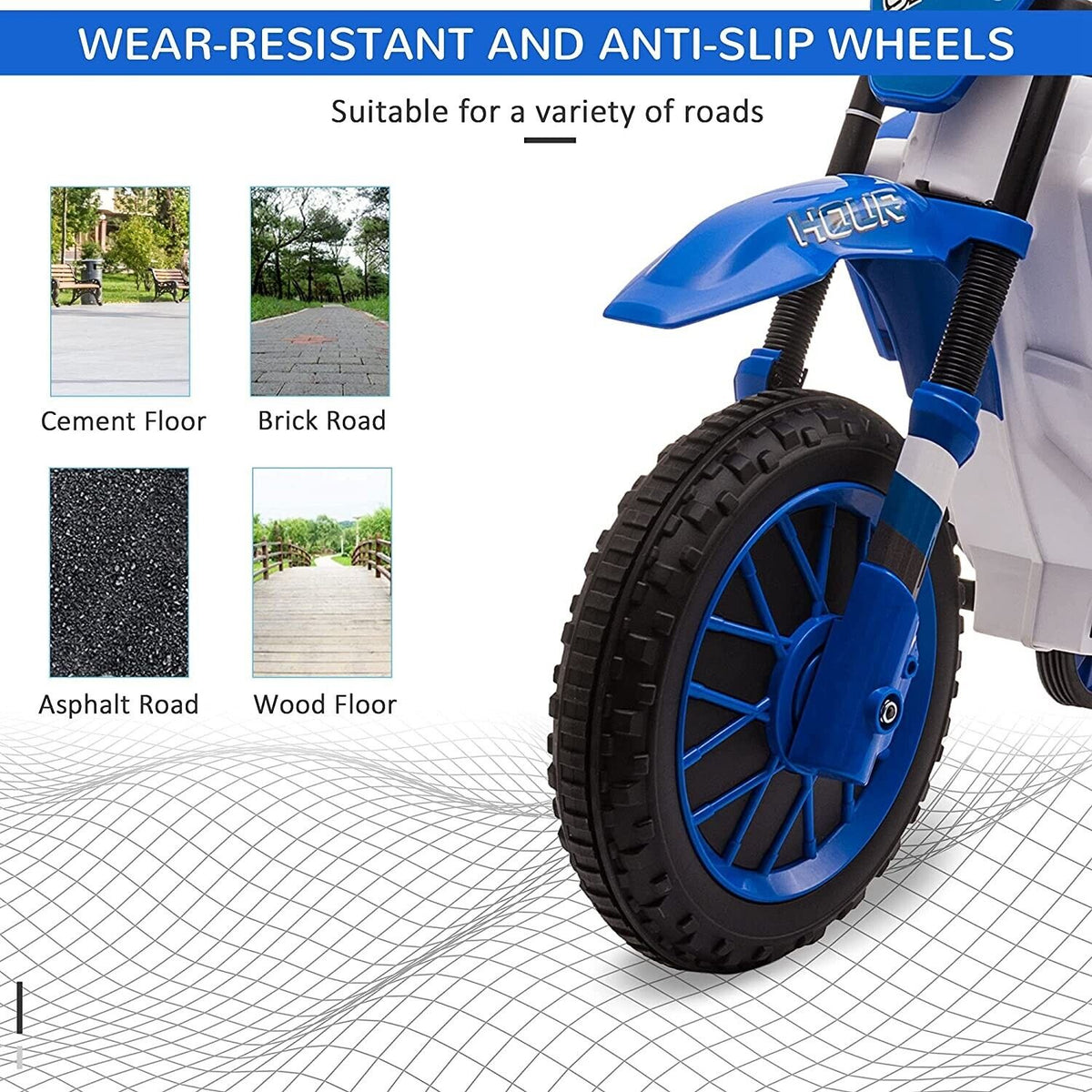 Electric Dirt Bike for Kids with Training Wheels and Rechargeable Battery - Blue