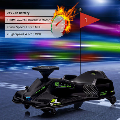 Electric Drifting Go-Kart for Kids with Brushless Motor and Music - 24V Ride On Drift Car
