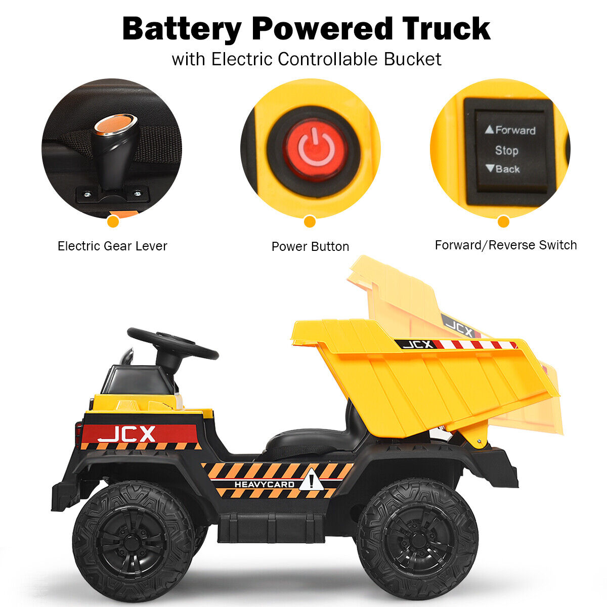 Electric Dump Truck RC Construction Tractor for Kids - 12V Battery Powered with Functional Bucket