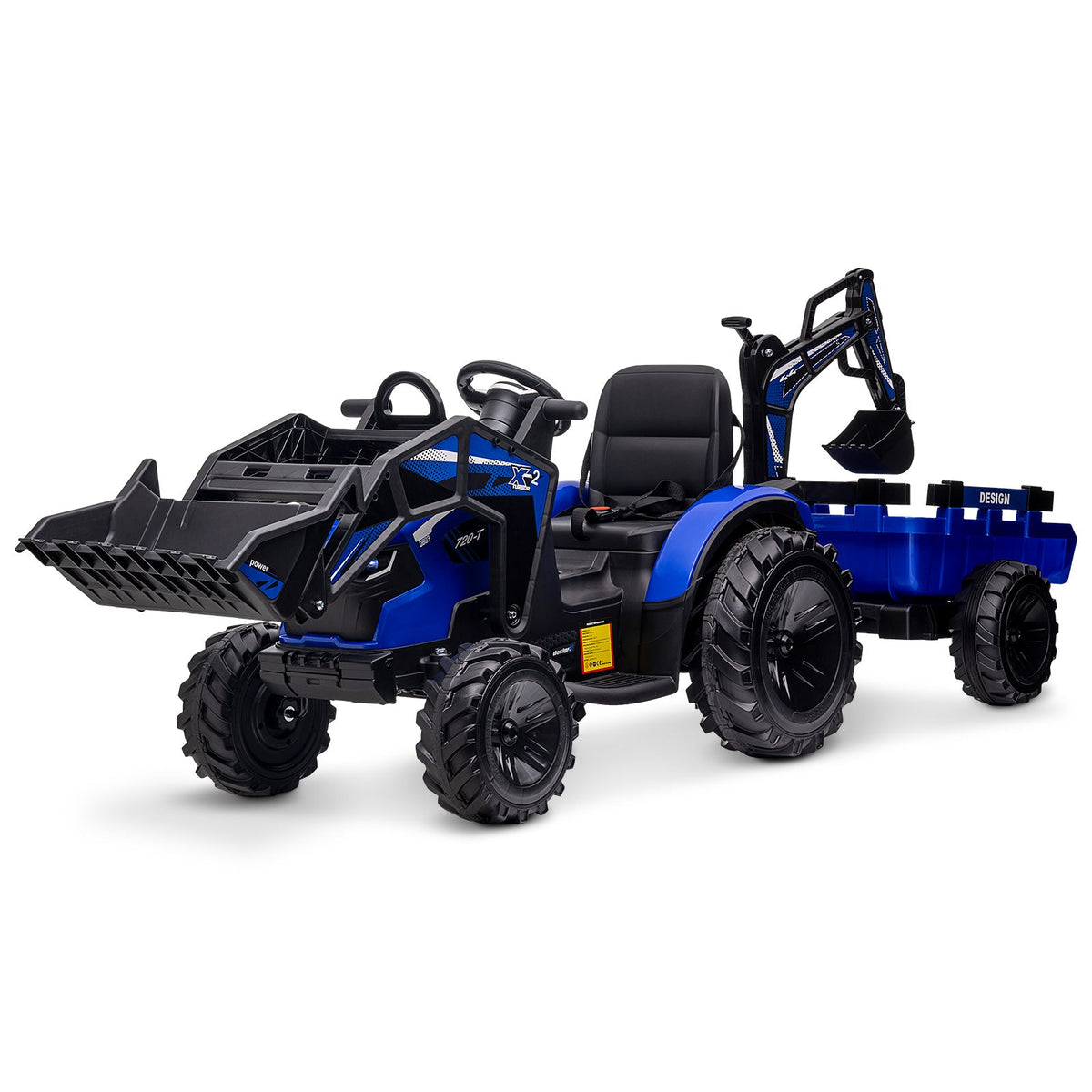 Electric Ride-On Tractor with Excavator, Bulldozer, and Trailer for Kids (24V)
