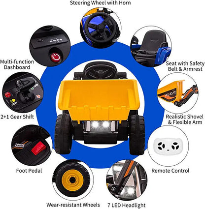 3-Speed Kids Ride-On Excavator with Music and Tractor Design for Outdoor Fun