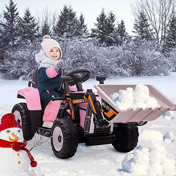 Electric Ride-On Excavator Tractor for Kids with Battery-Powered Digger and LED Lights