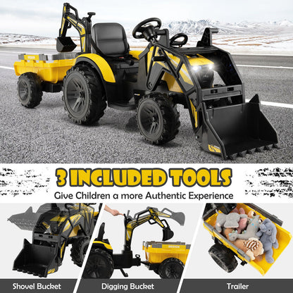 Electric Excavator Ride-On Toy for Kids with 12V Battery and 2 Modes