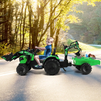 Electric Excavator Ride-On Toy for Kids with 12V Battery and 2 Modes - Green