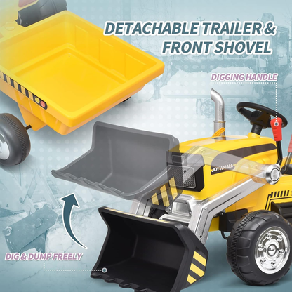 Electric Excavator Tractor Ride-On Car for Kids - 12V Battery Powered Motorized Vehicle