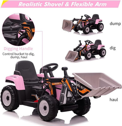 Electric Excavator Truck for Kids with 3 Speeds and Music - 12V Battery Powered Digger Ride-On