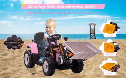 Electric Excavator Truck for Kids with 3 Speeds and Music - 12V Battery Powered Digger Ride-On