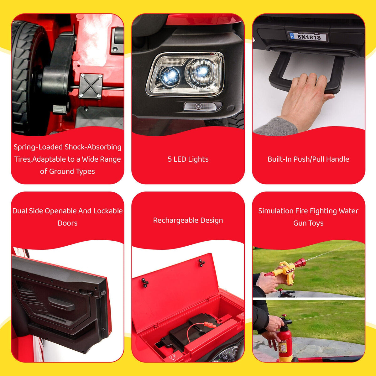 Electric Fire Truck Ride-On Toy for Kids with Remote Control, LED Lights, and MP3 Player - 12V