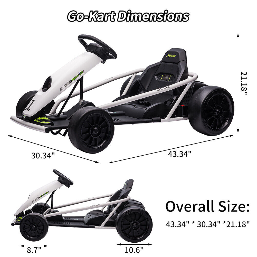 Electric Go Cart with 24V Battery, 300WX2 Motors, and 8MPH High Speed Drifting Capability