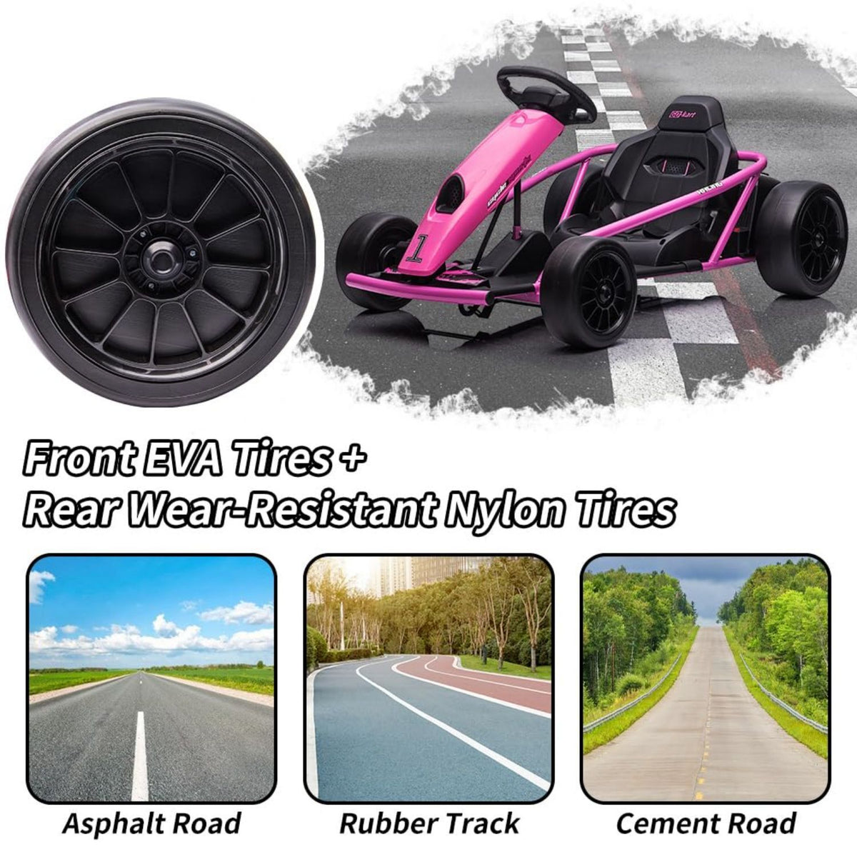 Electric Go Kart for Kids 8-12 Years - 300W*2 Motors, Music, 175LBS Capacity
