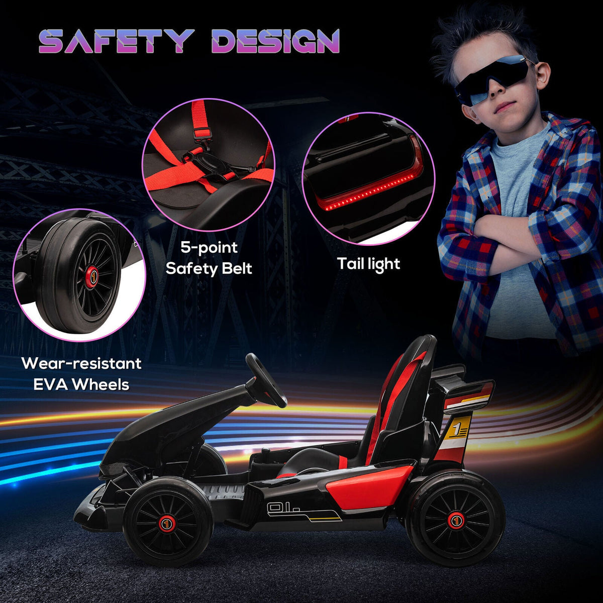 Electric Go Kart for Kids Ages 6-12 with Remote Control and Music Horn