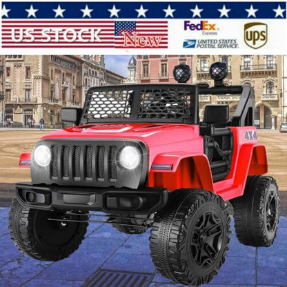 Electric Jeep Toy Car with 3 Speeds, Music, RC, USB, and Bluetooth - Perfect for Kids!