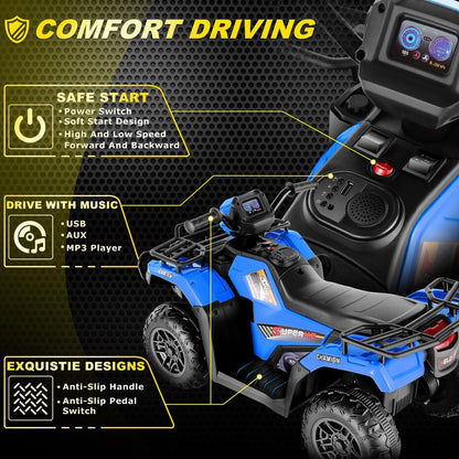 Electric Kids ATV Ride On Car with Music, LED Lights, and USB - Black Quad 4-Wheeler