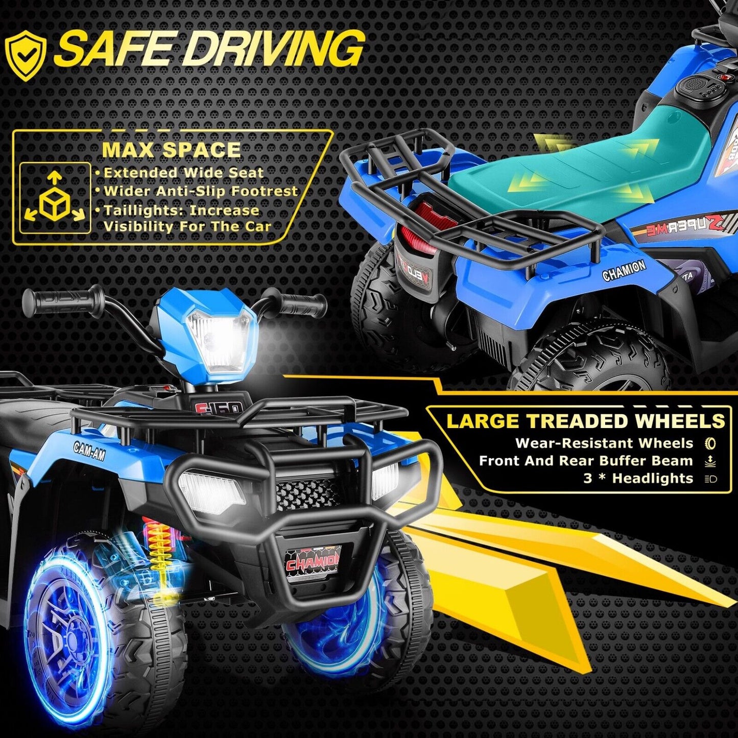 Electric 4-Wheeler Quad for Kids with 12V Battery and 2X30W Motor, USB Compatible
