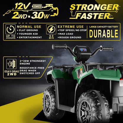 Electric 4-Wheeler Quad for Kids with 12V Battery and 2X30W Motor, USB Compatible