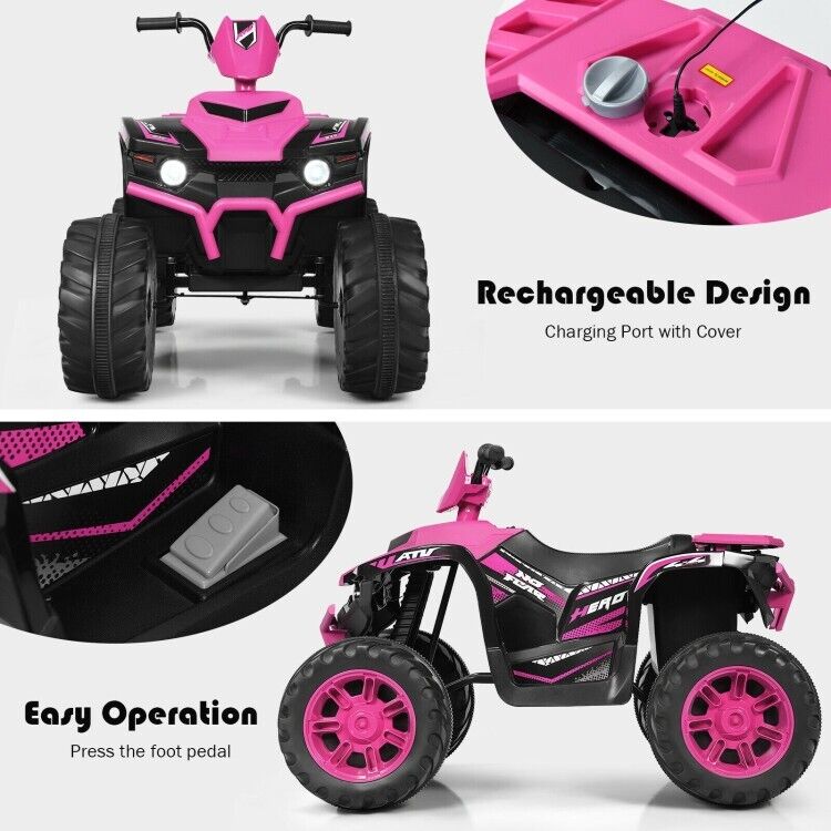 Electric Kids ATV with Manual Drive, LED Lights, and Treaded Tires - Fun Vehicle Toy for Children