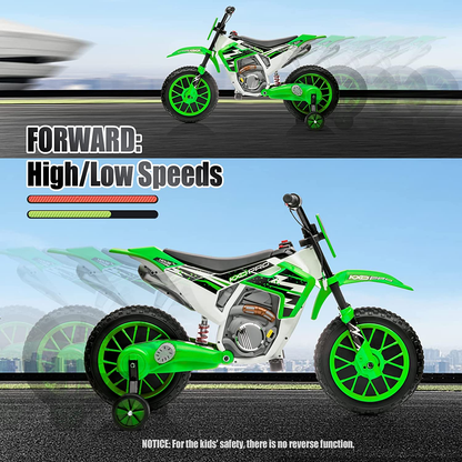 Electric Kids Dirt Bike with Training Wheels - 12V7AH Battery Powered, 2 Speeds