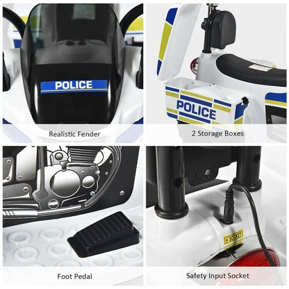 Electric Kids Police Ride On 3 Wheel Motorcycle with MP3 Player - Toddler Car Toy