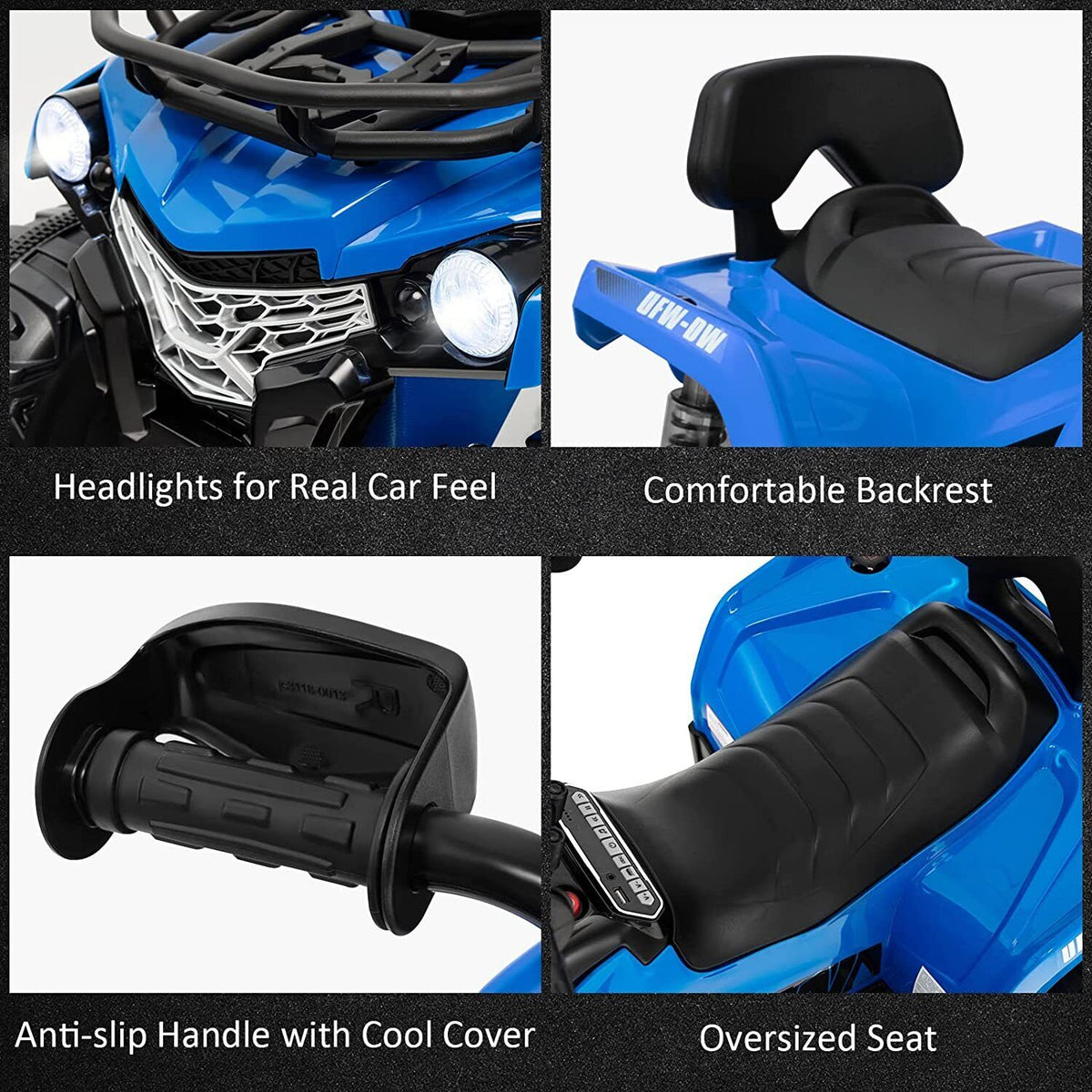 Electric Ride-On ATV for Kids with MP3 Player and Headlights - 2 Speeds, 12V, 4-Wheeler Quad