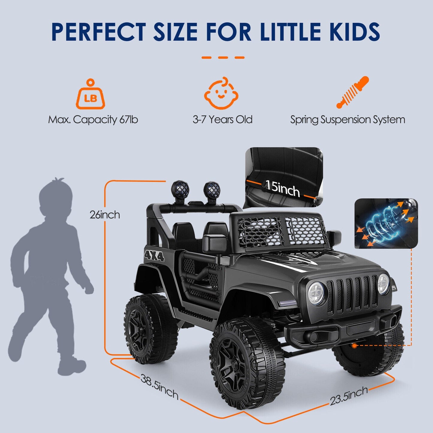 2-Seater Electric Ride-On Truck for Kids with Parental Remote Control - 12V 7AH Battery