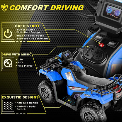 Electric 4-Wheeler ATV Quad for Kids with LED Lights, USB and MP3 Compatibility - Ideal for Boys and Girls