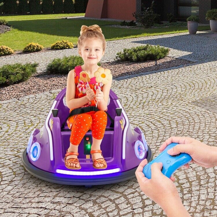 Electric Kids Ride-On Car with Remote Control and Flashing LED Lights - Purple