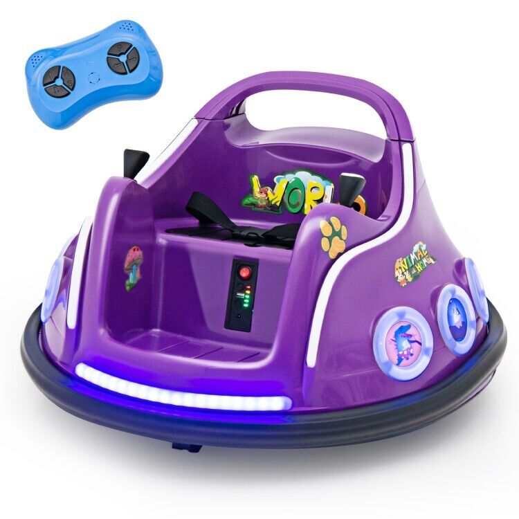 Electric Kids Ride-On Car with Remote Control and Flashing LED Lights - Purple