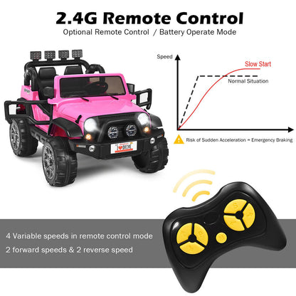 Electric Kids Ride On Car with Remote Control and Music - Pink with Storage Box