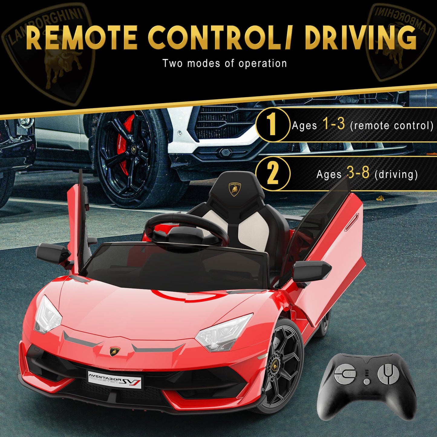 Electric Kids Ride On Car with Remote Control, LED Light, and Music - 12V Battery Powered