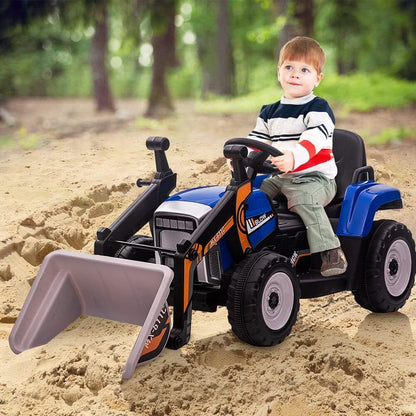 Electric Kids Ride-On Excavator Toy with Remote Control and Lights - Blue