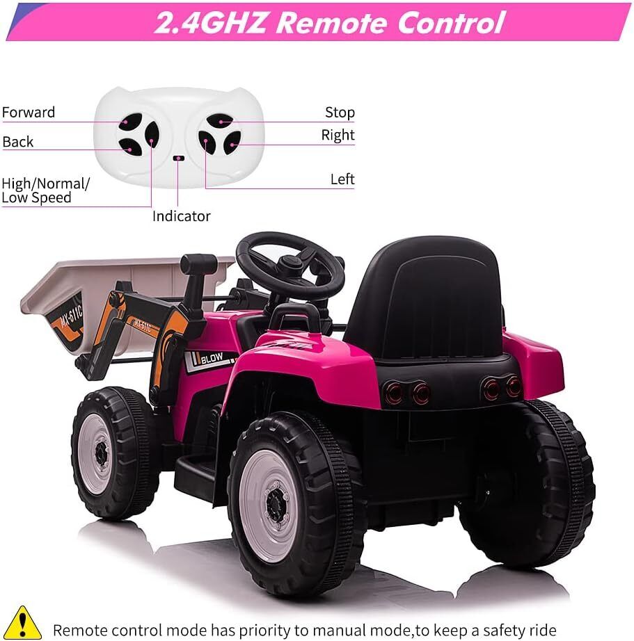 Electric Kids Ride-On Excavator with Remote Control - Rose Red