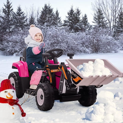 Electric Kids Ride-On Excavator with Remote Control - Rose Red