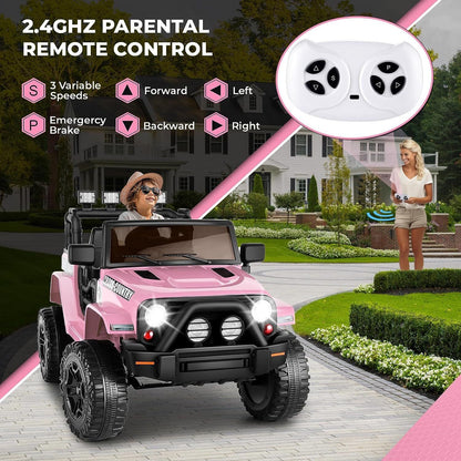12V Electric Ride-On JEEP Truck for Kids with LED Lights and Remote Control - USB Compatible