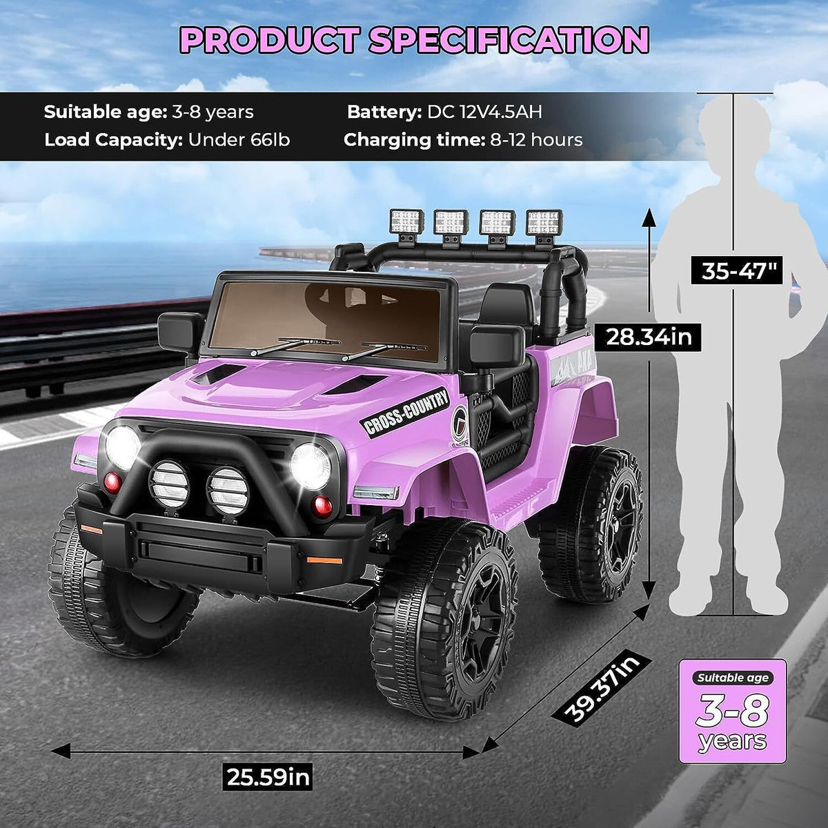 JEEP LED Ride On Car with Remote Control, USB, and MP3 for Kids