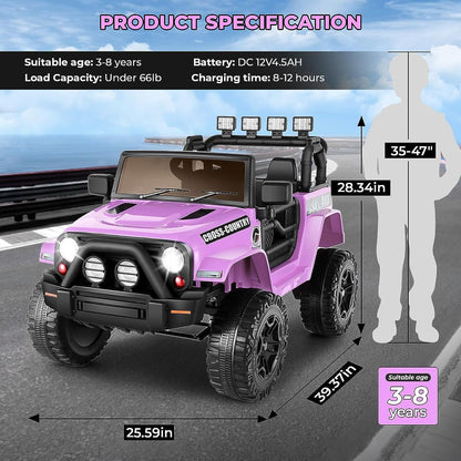 Remote Control Ride-On Car Truck for Kids with Lights, 3 Speeds, USB and MP3 Compatibility