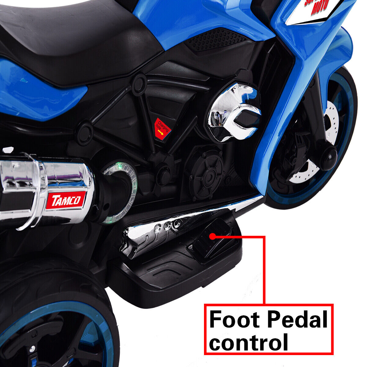 Electric Kids Ride-On Motorcycle with LED Wheels, Music, and Screen - Blue