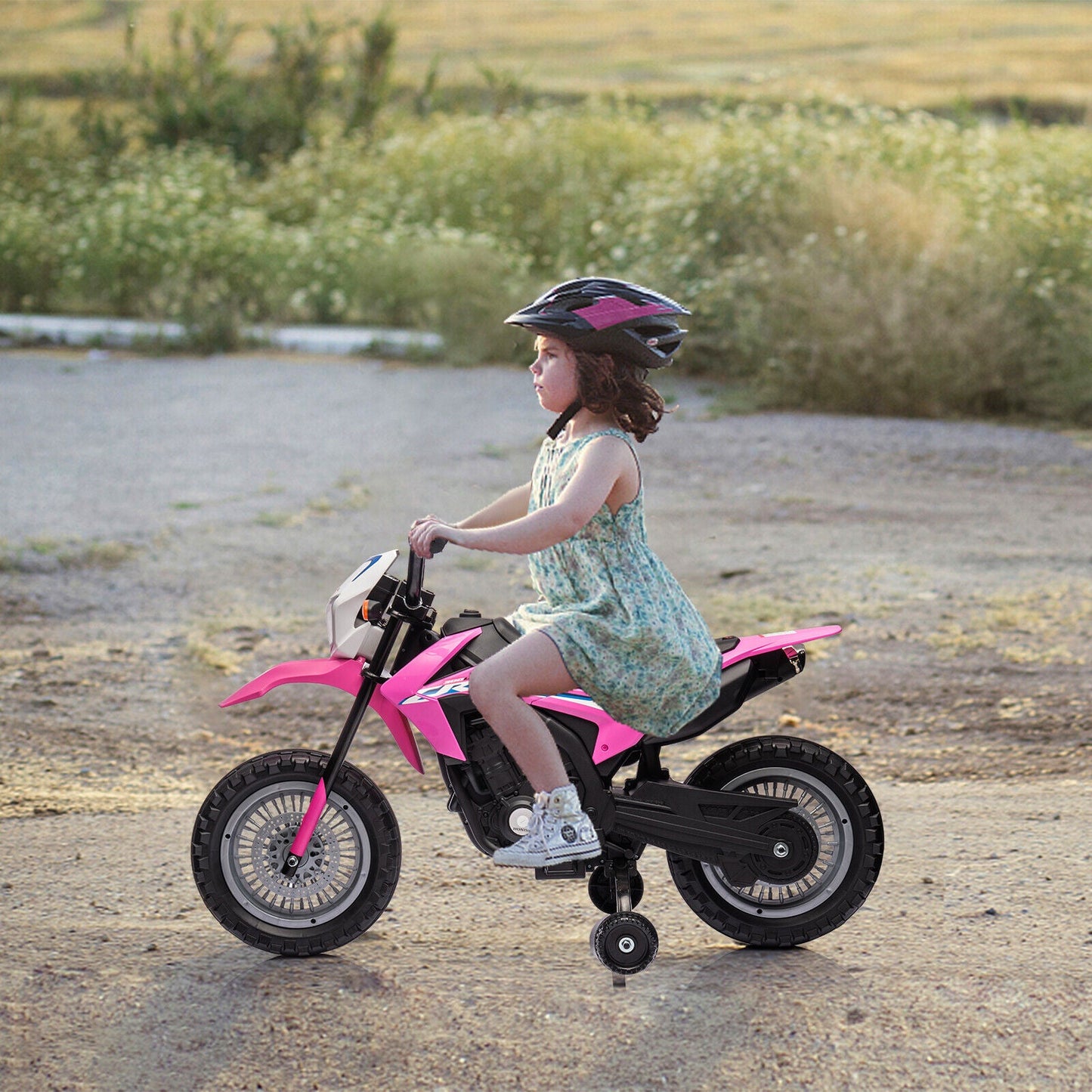 Electric Kids Ride-on Motorcycle with Training Wheel, Headlight, and Sound Effects