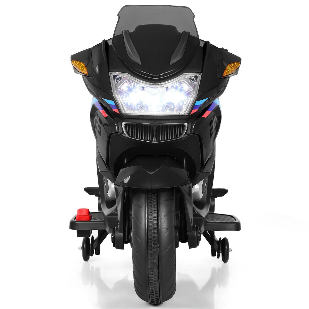 Electric Kids Ride-On Motorcycle with Training Wheels and Lights - Black