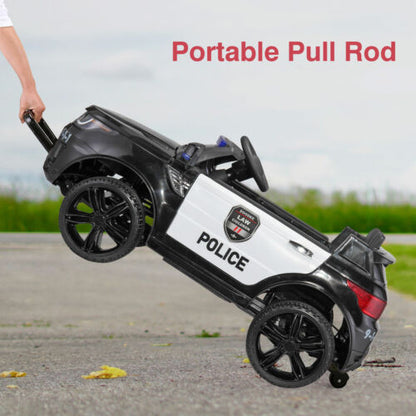 Electric Kids Ride On Police Car with Remote Control, Flashing Lights, and Horn - Black