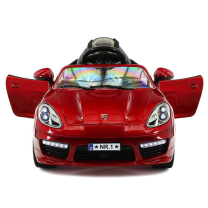 Electric Kids Ride-On Roadster Sports Car with PU Leather Seat, 2 Speeds, Lights, and Remote Control