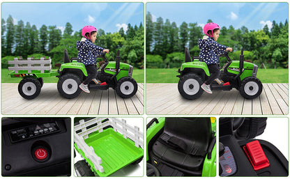 Electric Kids Ride On Tractor with Remote Control and Trailer - 12V Battery Powered Toy