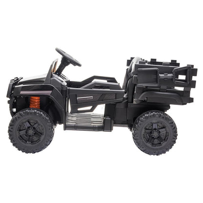 Electric Kids Ride On Tractor with Trailer and LED Lights - 12V Battery Powered in Black