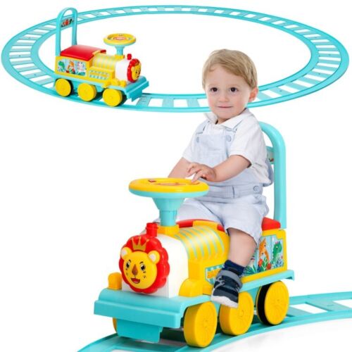 Electric Kids Ride On Train Set with Hidden Storage and 16-Piece Track